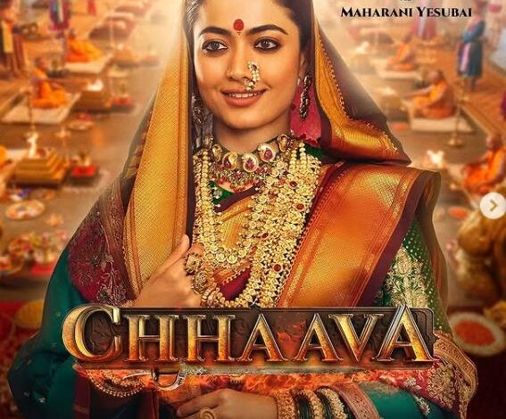 Chhaava movie poster featuring Vicky Kaushal as Chhatrapati Sambhaji Maharaj